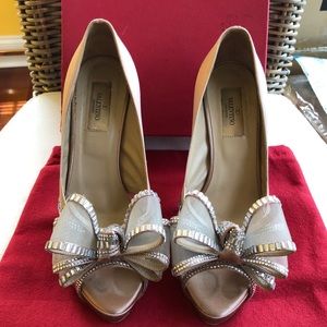 Valentino jeweled silk bow heels